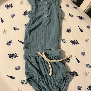 Blue Ribbed Sleeveless Baby Romper Set